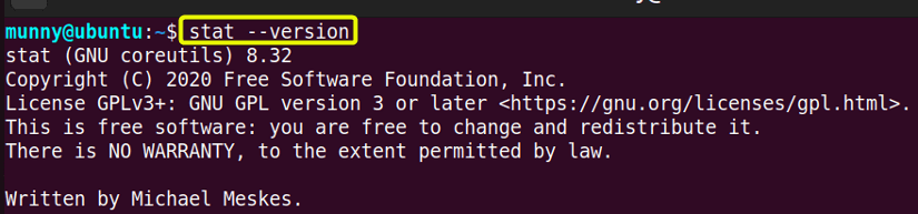 View the version information of the stat command in linux.