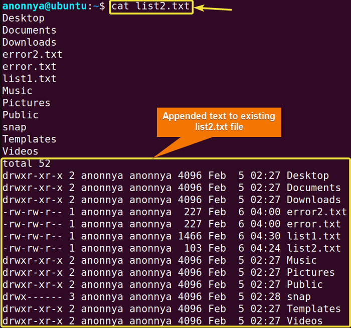 Viewing file contents using cat command in linux.