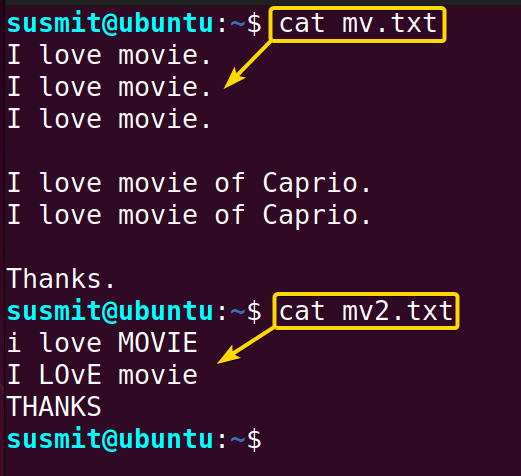 I will work with the mv.txt and mv2.txt files.