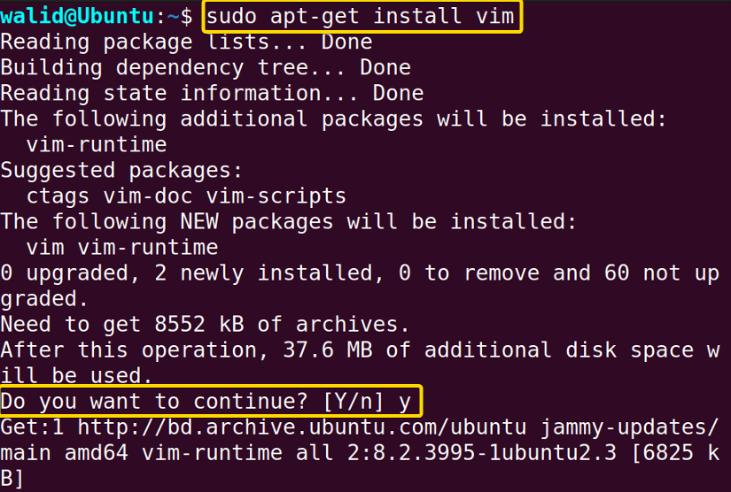 Installing the vim command in Linux