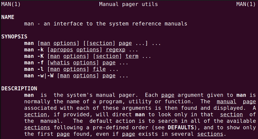 The man page of the man command.