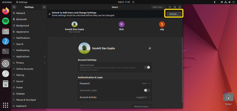 Click on the Unlock option.
