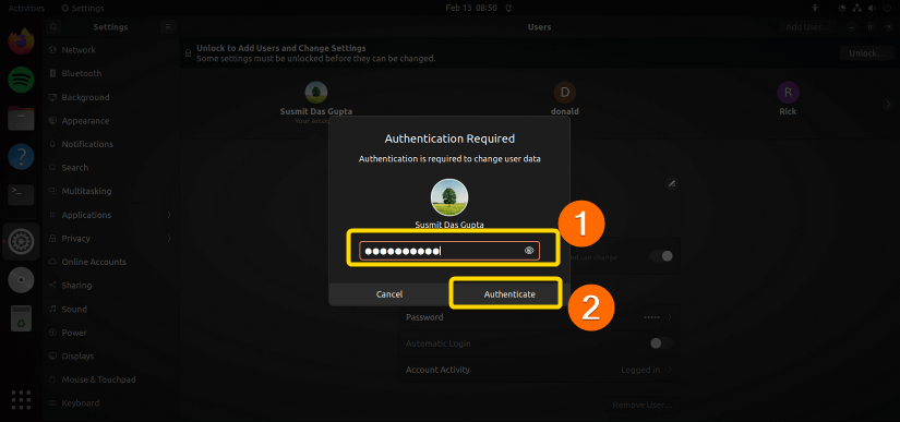 Put the password of the current root user.