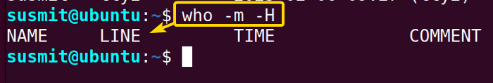 The -m and -H options of the who command have displayed the hostname and user associated with the input/output devices like a keyboard.