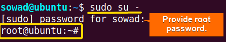Switching to the root user.