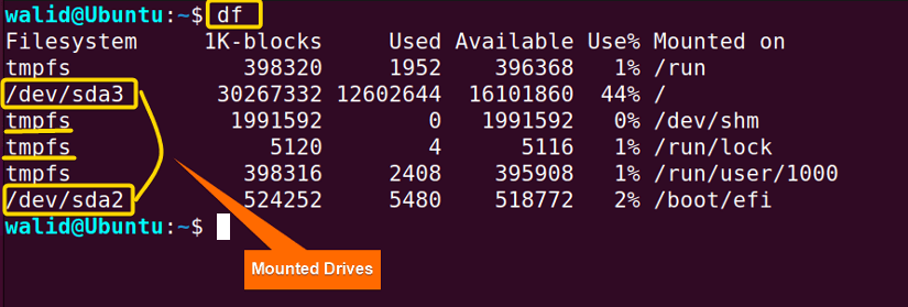 Showing mounted drives