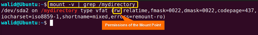 Showing permissions of a mount point