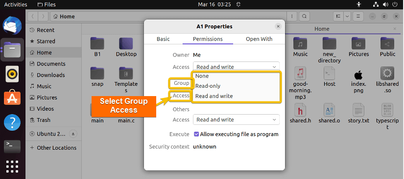Change file permissions using GUI.
