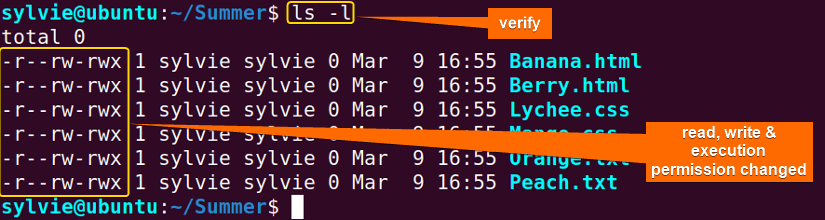 Verify permission of all files in a folder in Linux