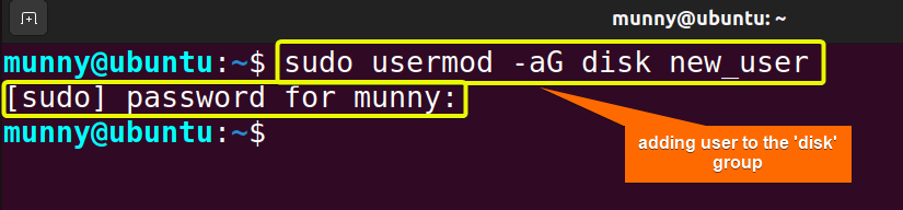 Add the newly created user to the disk group.