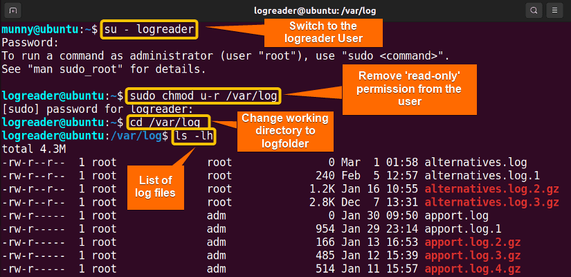 Delete read-only access from the user of the log folder.