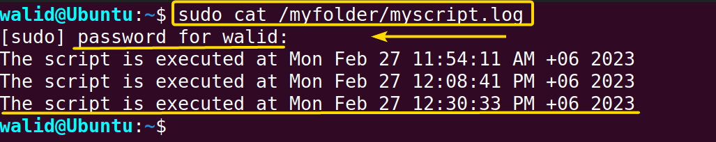 Printing myscript.log file