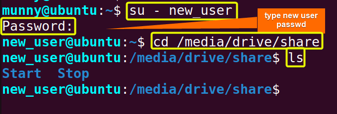 Verify if the new user can access the specified drive.