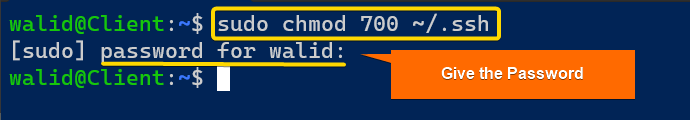 Changing permission of the .ssh folder