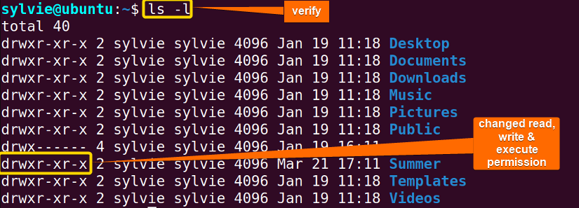 Verify permission of a folder in Linux