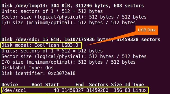 View USB drive info and device name.
