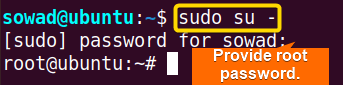 Switching to the root user.