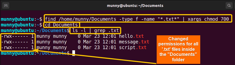 Change permissions for specific files using find & chmod command.