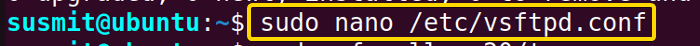 Opening the vsftpd.conf file.