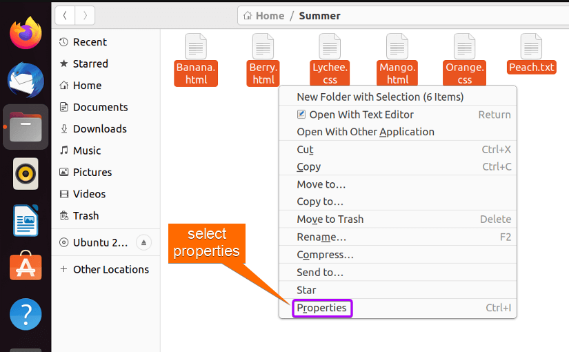 select properties of files in linux