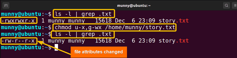 Remove permissions using chmod command,