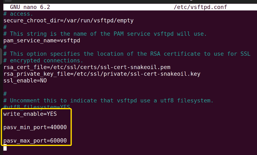 Necessary edit of the vsftpd.conf file.