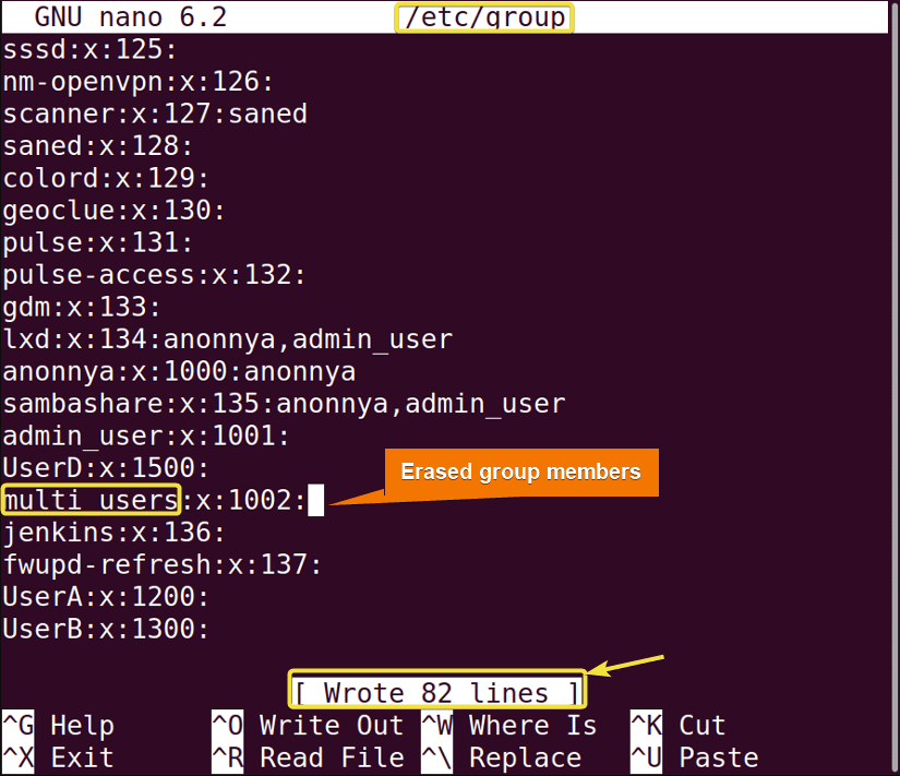 Erasing users from groups.