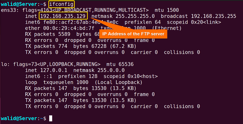 Finding IP address of the server
