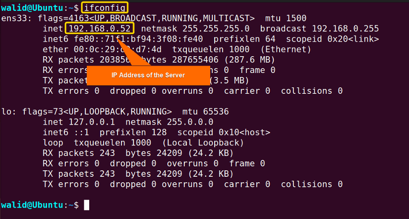 Finding IP address of the server