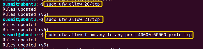 Executing command to enable the port.