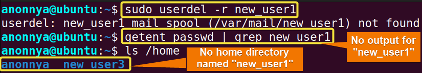 Deleting User and Home Directory in Ubuntu.