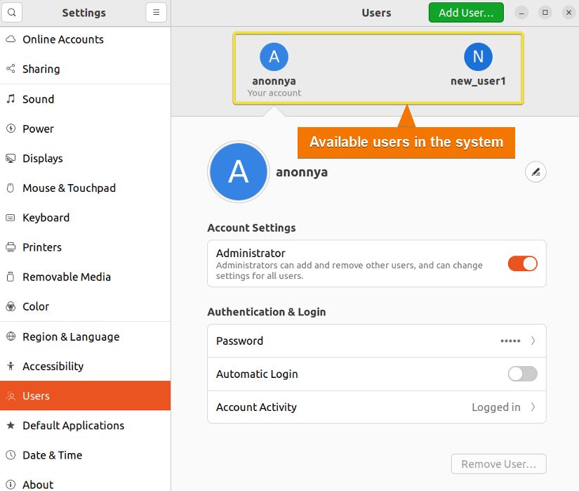Successfully deleted user account from ubuntu using GUI.