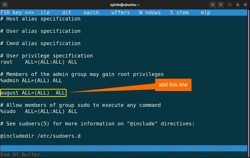 add user to sudoers file