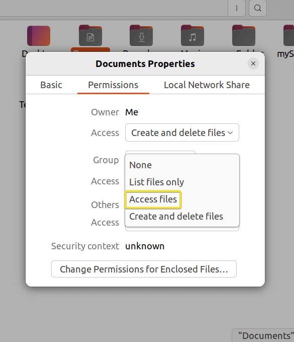 Changing the group permissions to Access files.