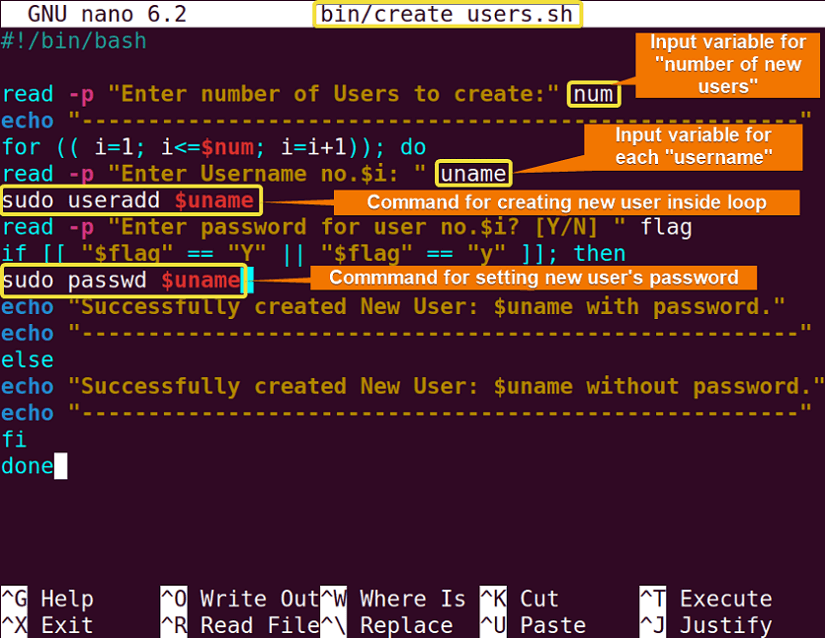 Bash script for creating multiple users in linux.