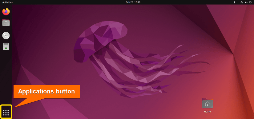 "Applications" button on the left bottom corner of the desktop.