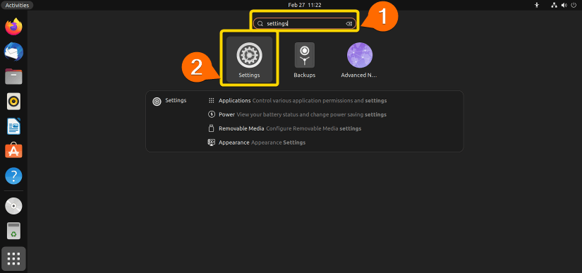 Searching for settings application.