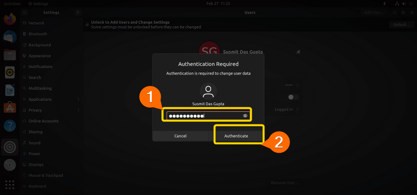 Entering the passoword of the current root user to authenticate the current root user.