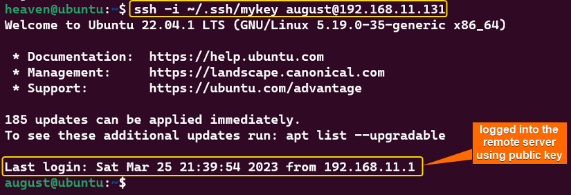 logged into the remote server using public key
