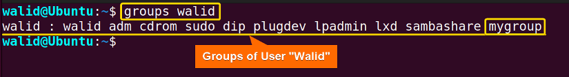 Showing current groups of the user