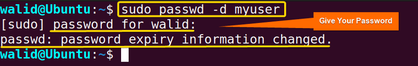 Delete user password in Ubuntu using the passwd command