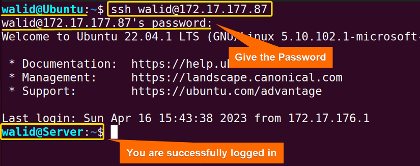 Log into the server
