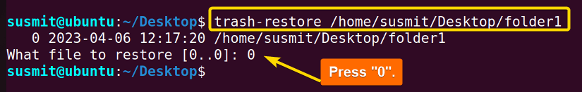 Undeleting the folder1 folder in Ubuntu.