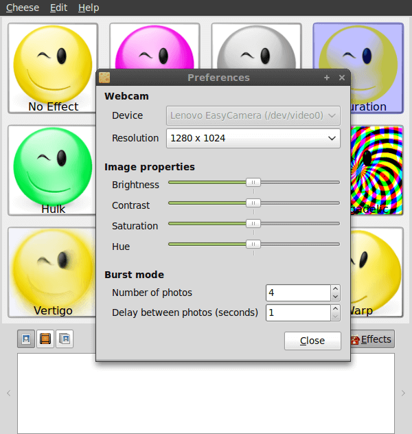 Cheese app in Linux.