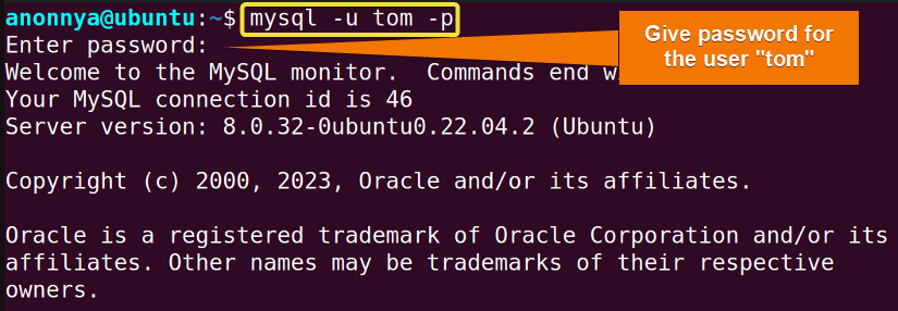 Starting regular user session in MySQL server from Ubuntu.