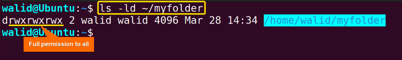 New permissions where all have access to the "myfolder" folder