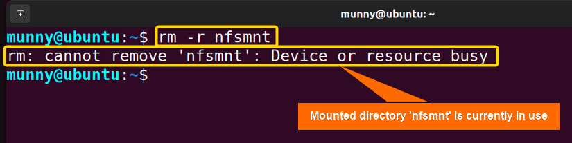 Mounted device is busy & can't be removed.