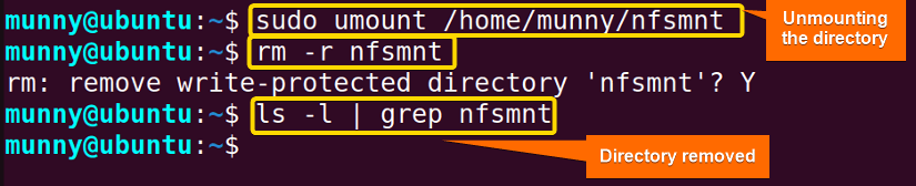 Unmounted the directory to remove it.