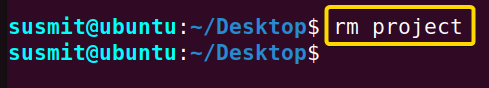 Passing project folder to the rm alias previously defined.