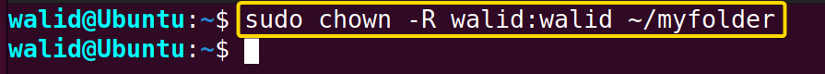 Showing how to change folder permissions from root to user in Linux using the chown command
